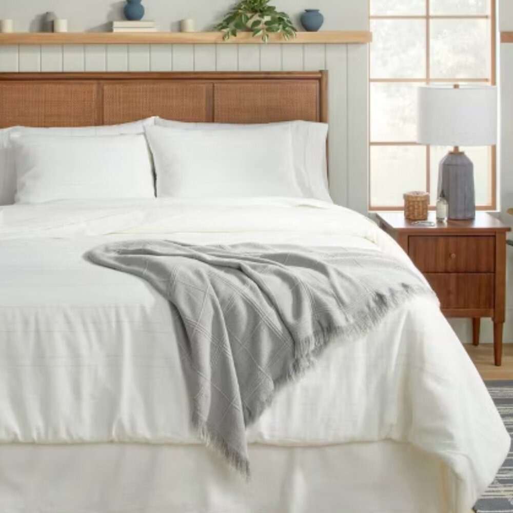 Hearth & Hand with Magnolia Textured Grid‎ Lines Dobby Light Gray Throw Blanket
